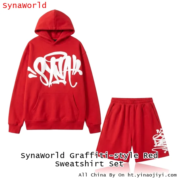 SynaWorld Graffiti-style Red Sweatshirt Set