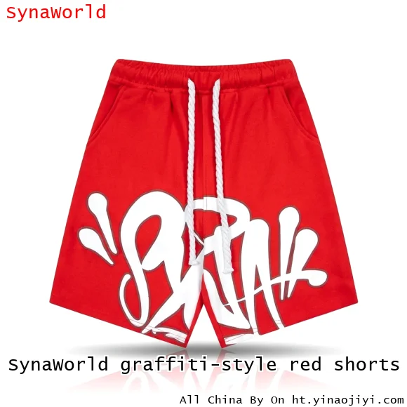 SynaWorld graffiti-style red shorts
