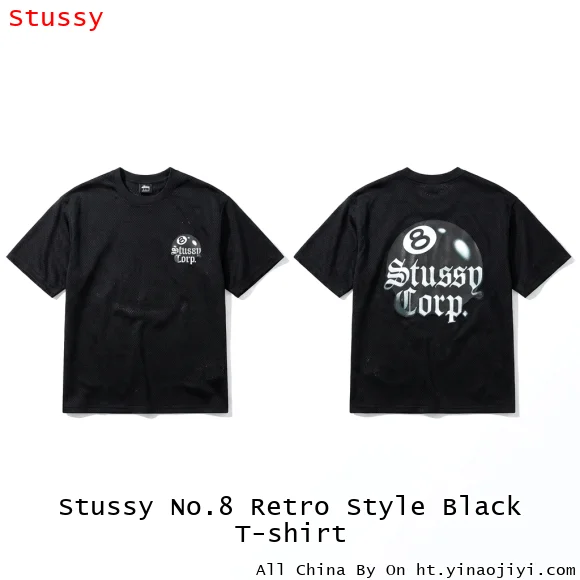 Stussy No.8 Retro Style Black T-shirt
