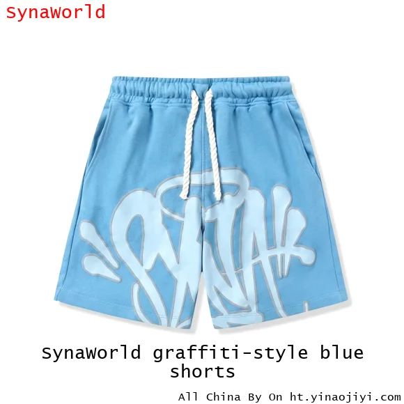 SynaWorld graffiti-style blue shorts