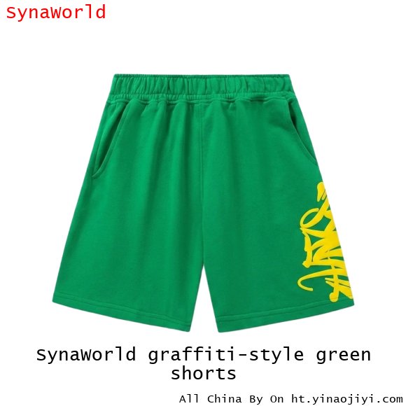 SynaWorld graffiti-style green shorts
